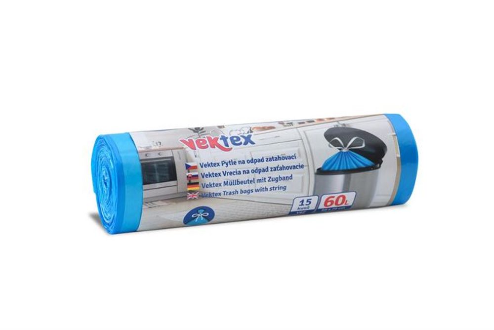 Levně sáčky odp. 60l-15ks-60x70cm,V6F, zatah. 15mik. modré VEKTEX
