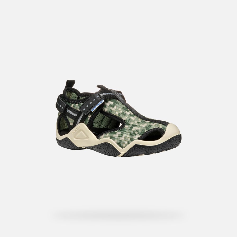 Levně Olivové chlapecké sandály Geox Wader - 26