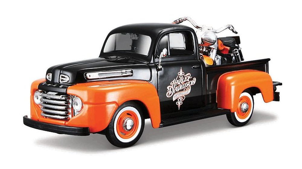 Levně Maisto - Harley-Davidson Custom, 1948 Ford F-1 Pick up + 1958 FLH Duo Glide, 1:24