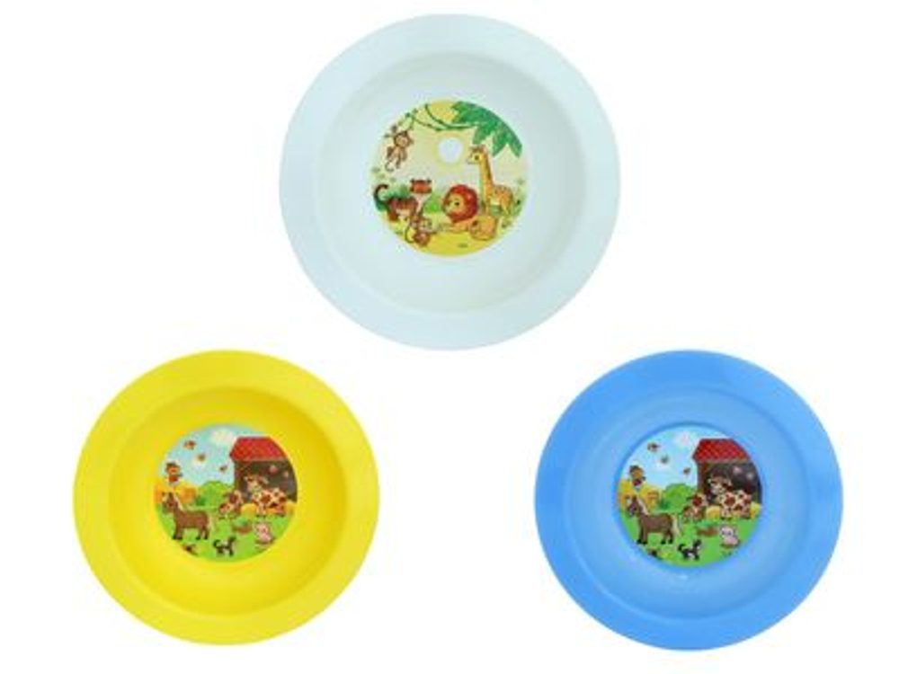 Levně talíř d17,3cm hlub. FARMA IML, aqua, bílý, žlutý, dětský, plast