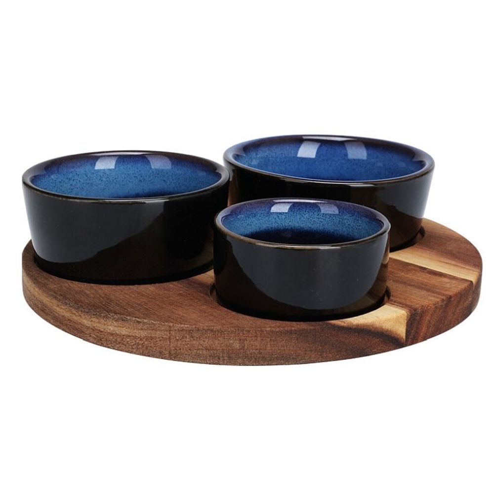 Levně EXCELLENT HOUSEWARE Servírovací misky s kulatým podnosem sada 4 ks modrá KO-278000710modr