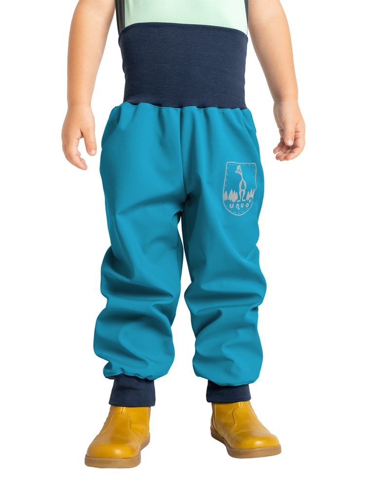 Levně unuo Batolecí softshellové kalhoty bez zateplení Aqua + reflexní obrázek Evžen (Softshell toodler trousers non warm) - 92/98