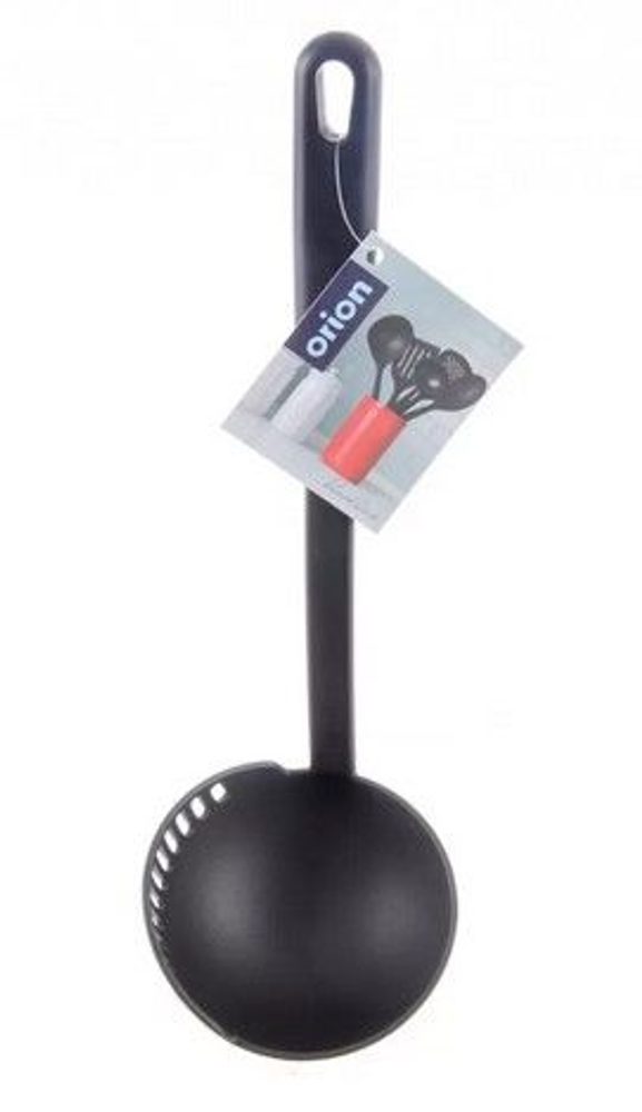 Levně naběračka 30,5cm, d15cm s cedníkem, černá, do 200°C, PP, PBT plast