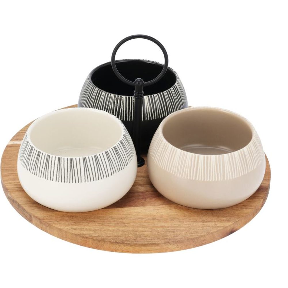 Levně EXCELLENT HOUSEWARE Sada misek na pochutiny servírovací s prkénkem 3 ks KO-210001230