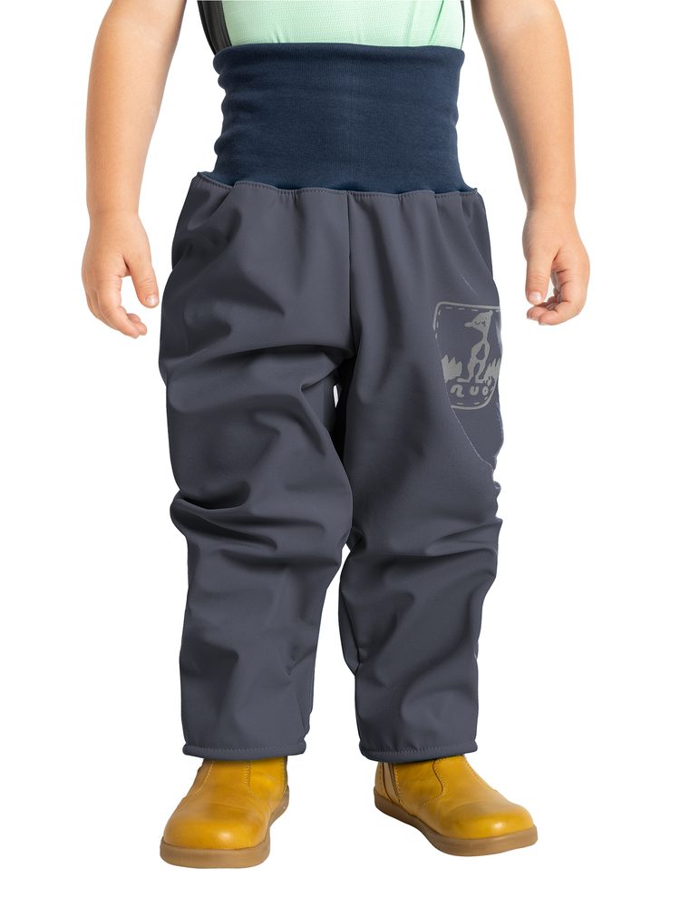 unuo Batolecí softshellové kalhoty s fleecem Antracitové + reflexní obrázek Evžen (Softshell toodler trousers) - 80/86 - 12-18 měsíců