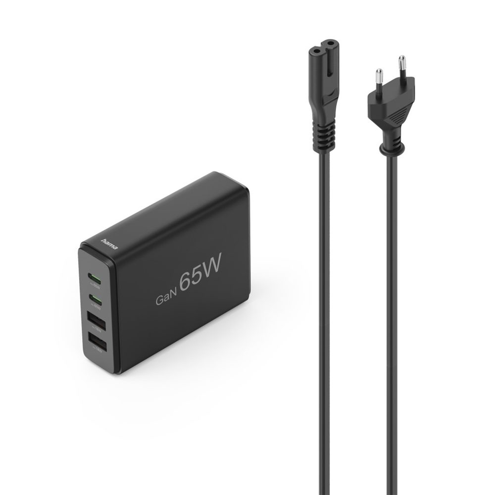 Levně Hama USB nabíjecí stanice GaN, 2x USB-C PD, 2x USB-A QC, 65 W