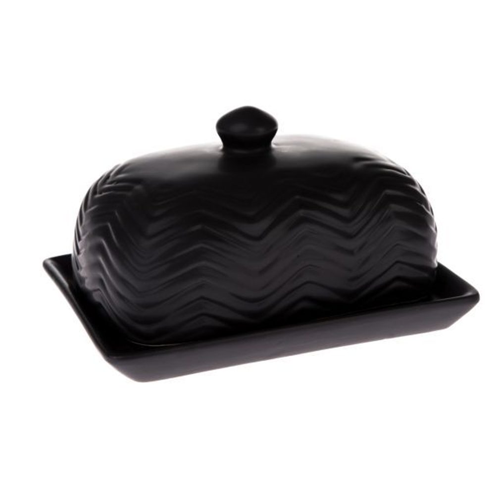 Levně máslenka 16,5x 9,0x12,5cm, BLACK, vroub.keramika