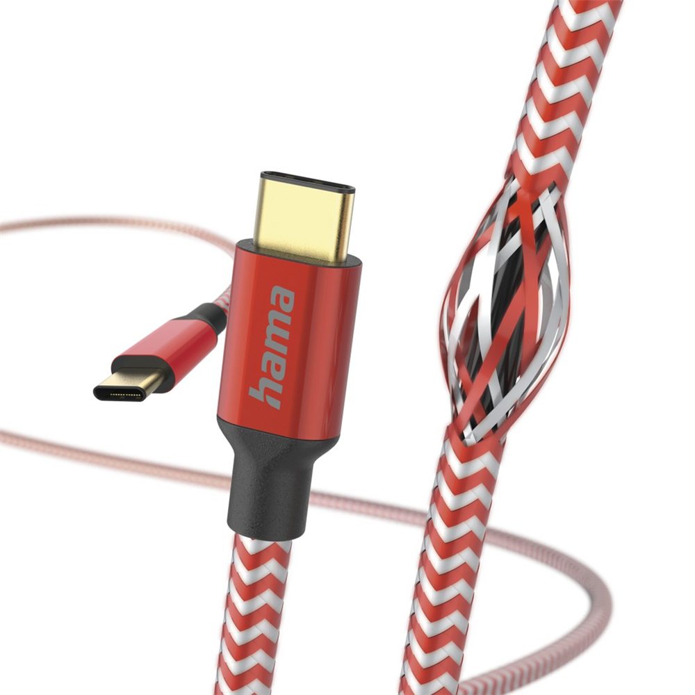 Levně Hama kabel Reflective USB-C 2.0 typ C-C 1,5 m, červený