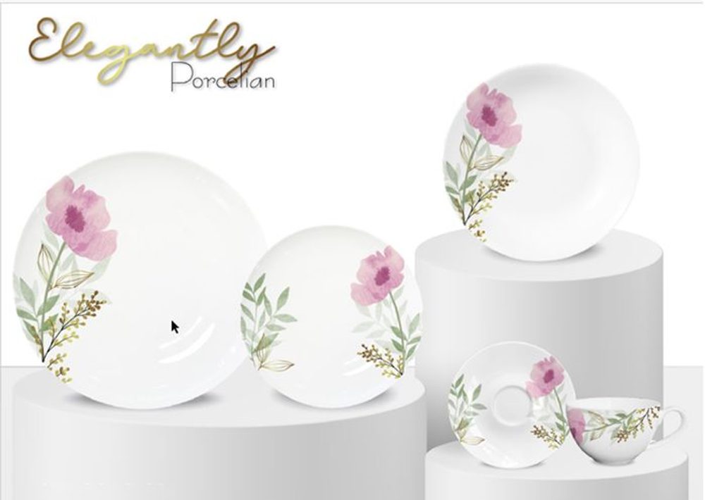 Levně soupr.18díl.jídelní RŮŽOVÉ květy, porcelán