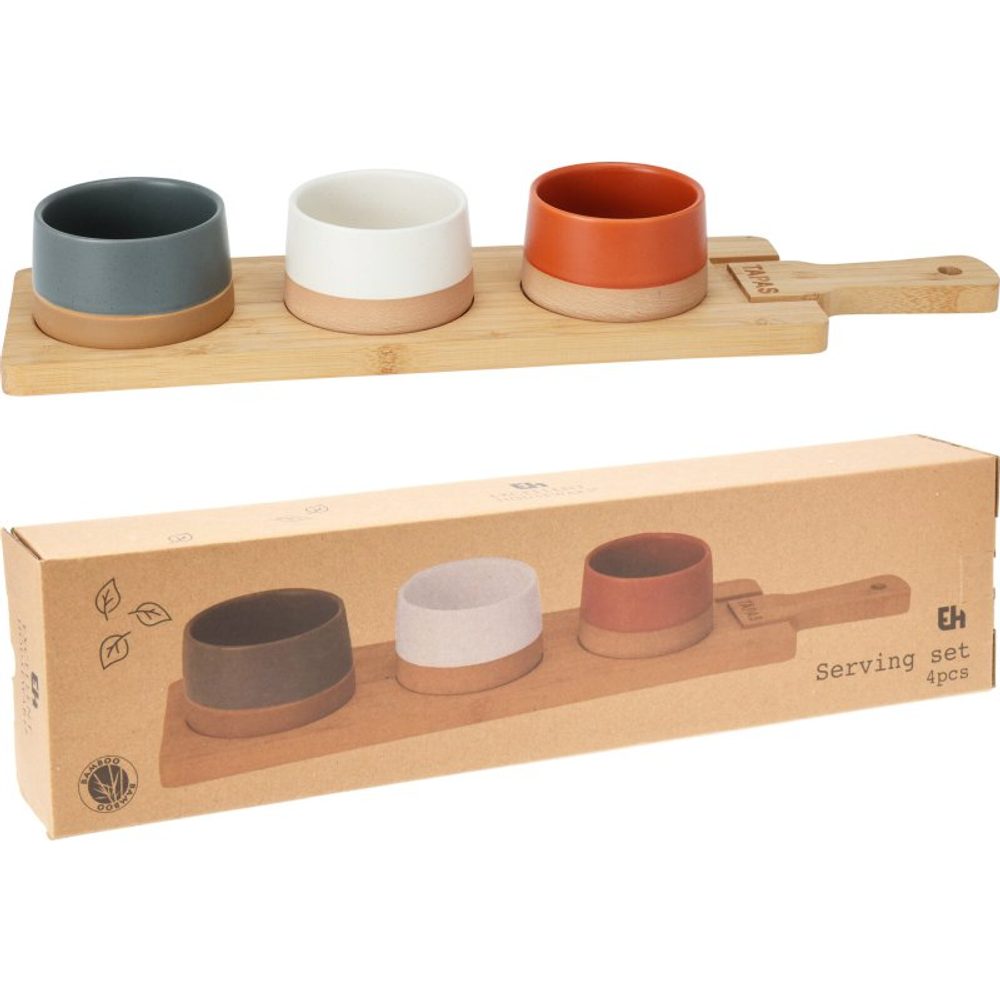 Levně EXCELLENT HOUSEWARE Sada misek na pochutiny servírovací s prkénkem 4 ks KO-210000970