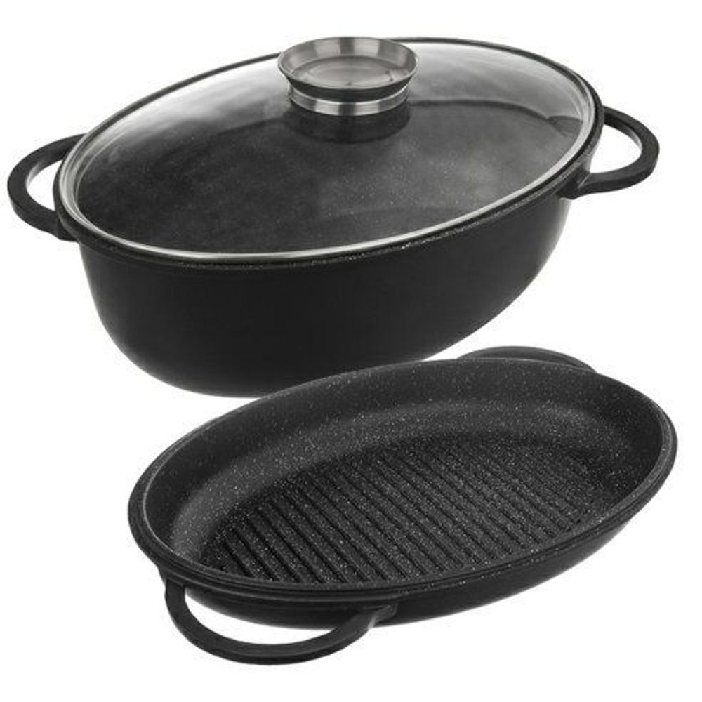 Levně pekáč 43x30x17cm GRANDE Aroma oboustr.+pokl.sklo