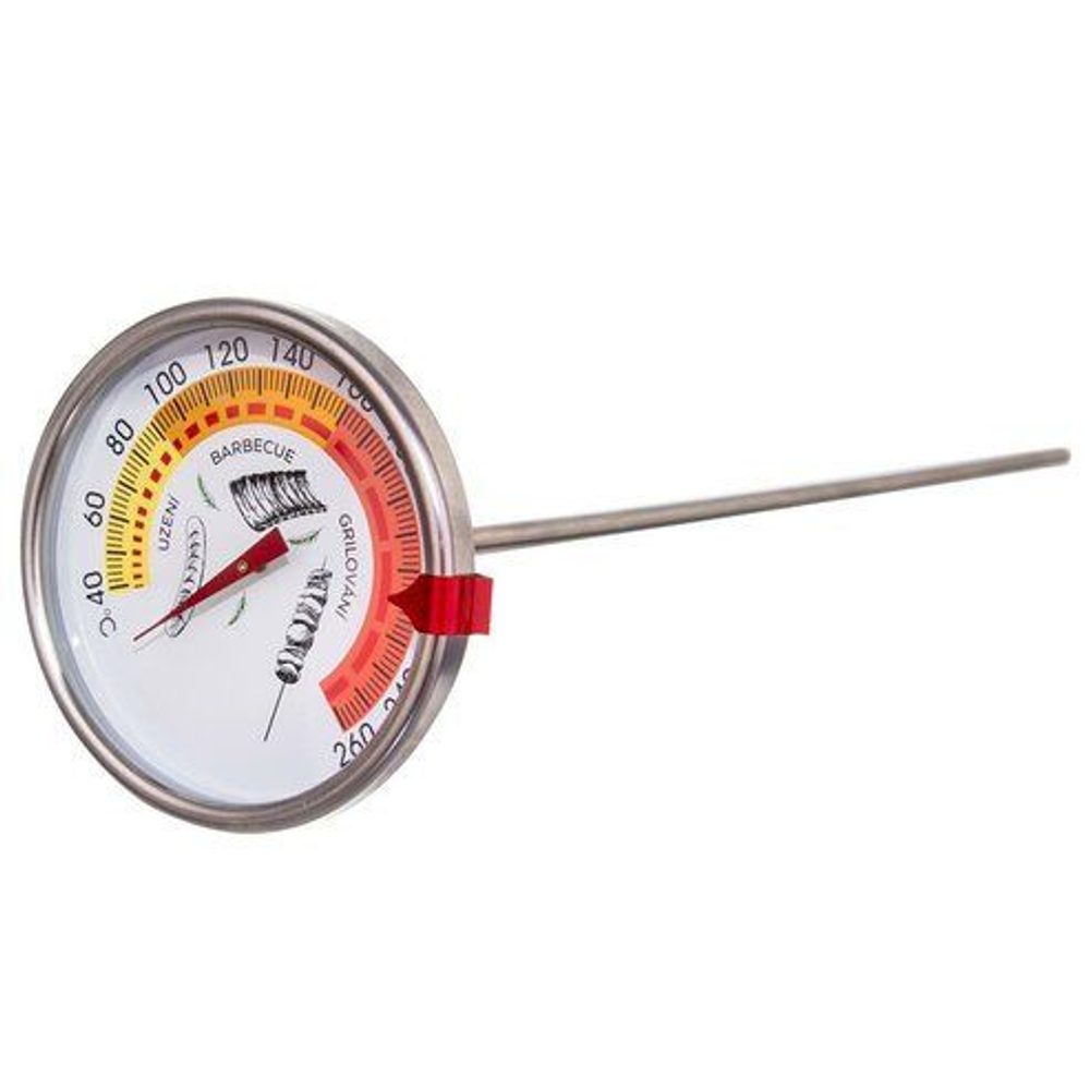 Levně teploměr d7,5x33cm, od 40°C do 260°C, do udírny, klip, kov