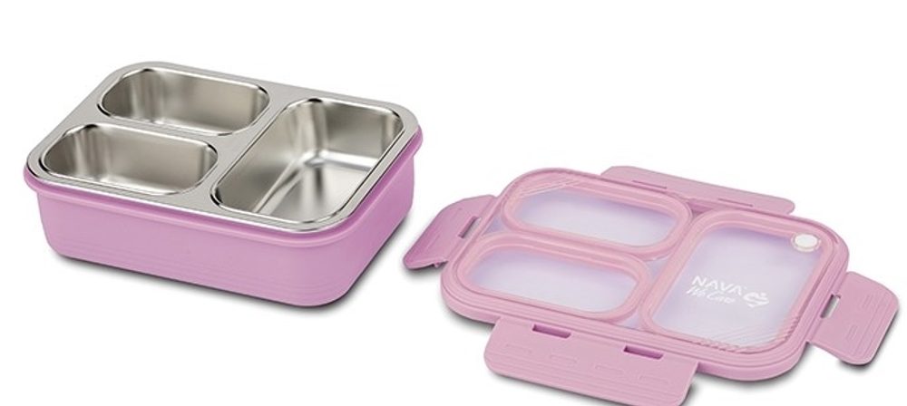 Levně box 0,80l, svačina, dělený, růžový "WE CARE", okénko, NR/plast
