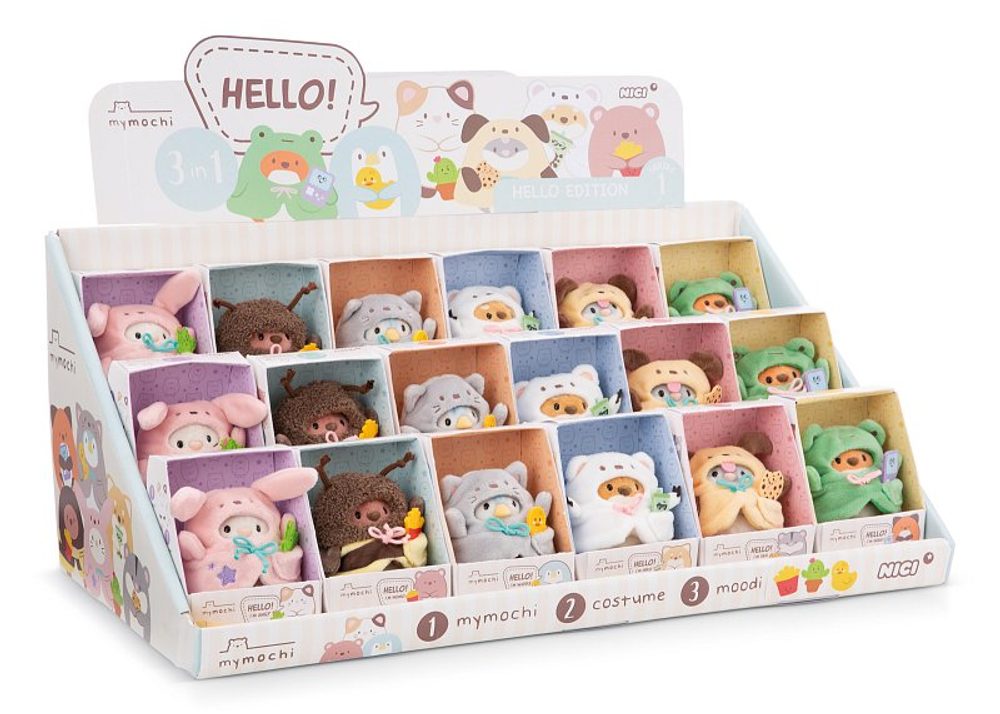 Levně NICI display plyš MyMochi 8cm, 18ks assort, dárkové balení 3v1