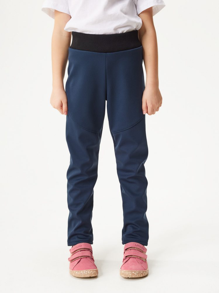 Levně Unuo Dětské softshellové kalhoty s fleecem pružné Sporty, Tm. Modročerná - 104/110