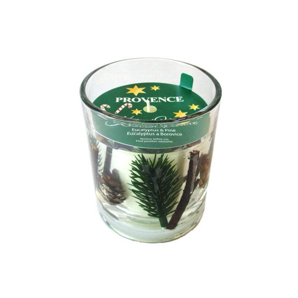 Levně Provence SVÍČKA VE SKLE VÁNOČNÍ BOROVICOVÉ LISTY 8X9CM 206G