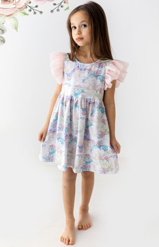 Levně Lily Grey Dívčí šaty s tylovým rukávem Lily Grey pastelové květy - 104
