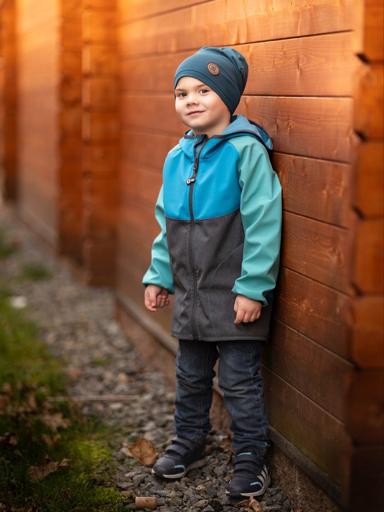 Levně Unuo, Dětská softshellová bunda s fleecem Basic, Multicolor Tyrkysová - 146/152