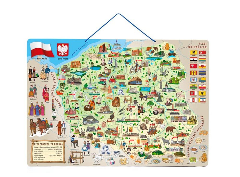 Levně Magnetická mapa Polska s obrázky a společenská hra 3v1