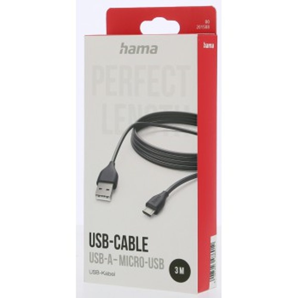 Hama kabel micro USB, 3 m, černá (obrázek 2)