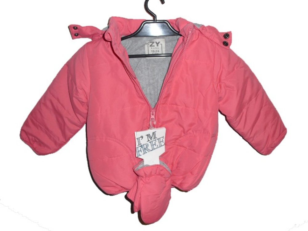 Levně Zimní bunda s rukavicemi růžová - 9-12m