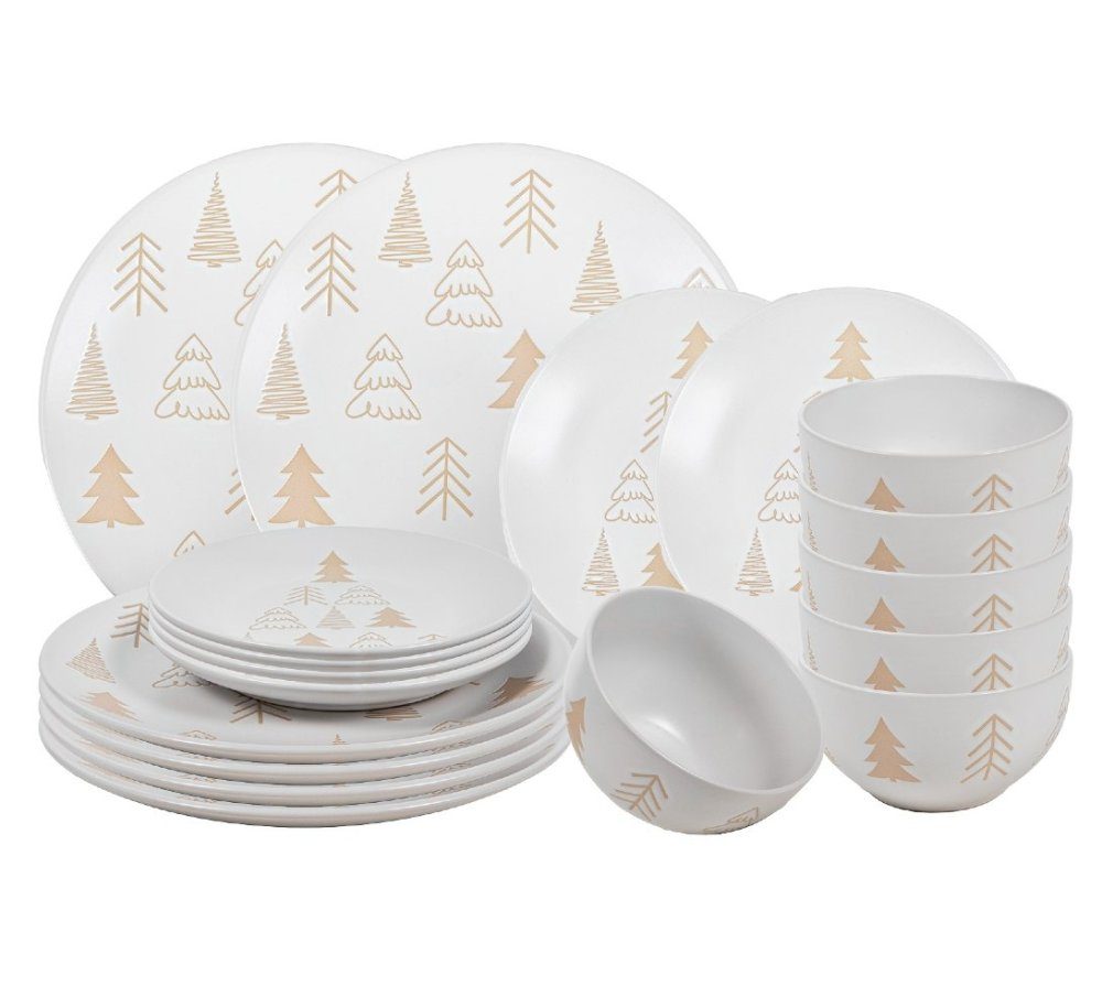 Levně HIT Jídelní sada talířů Vánoční 18 ks White Trees HT-23106422