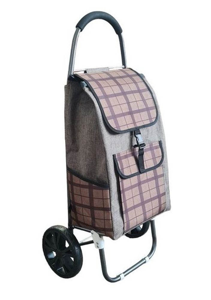 Levně taška s kol., KÁRO hnědé, (24kg) přední, boční kapsy, textil