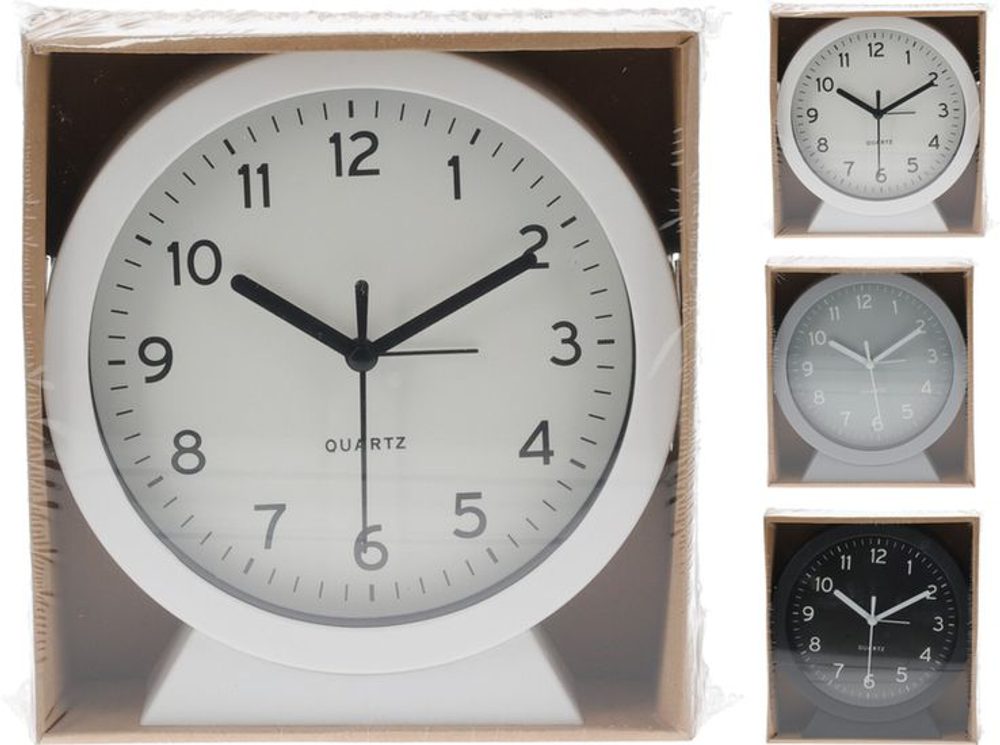 Levně hodiny d16cm-budík, černé/bílé/šedé, 3barvy,kulaté