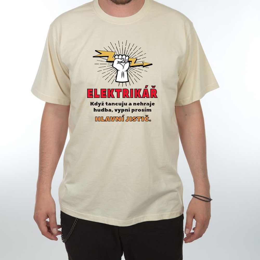 Levně Tričko - Elektrikář - vypněte jistič - XXXL písková