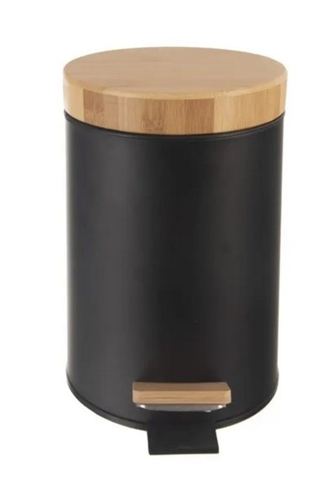 Levně koš odp. 3,0l pedál BLACK, d17x25cm, kov/bamb.víko