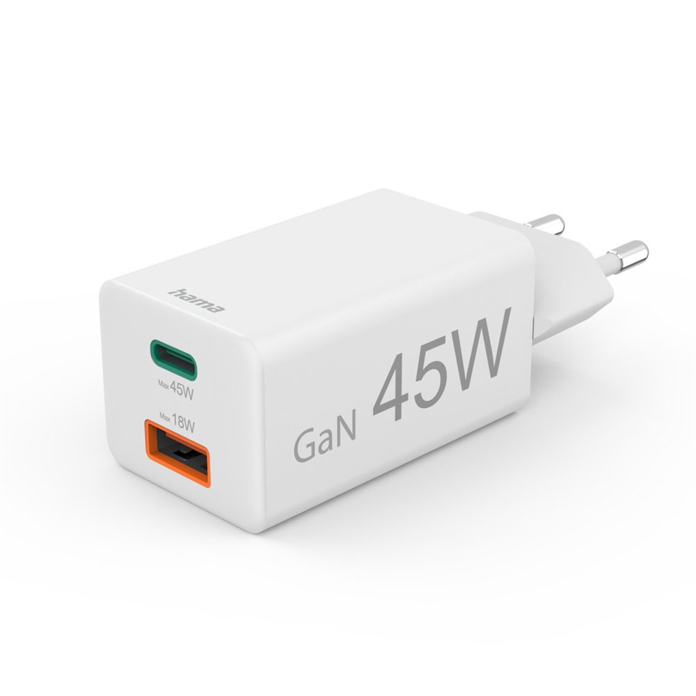 Levně Hama rychlá USB nabíječka GaN USB-C + USB-A, PD/QC, 45 W