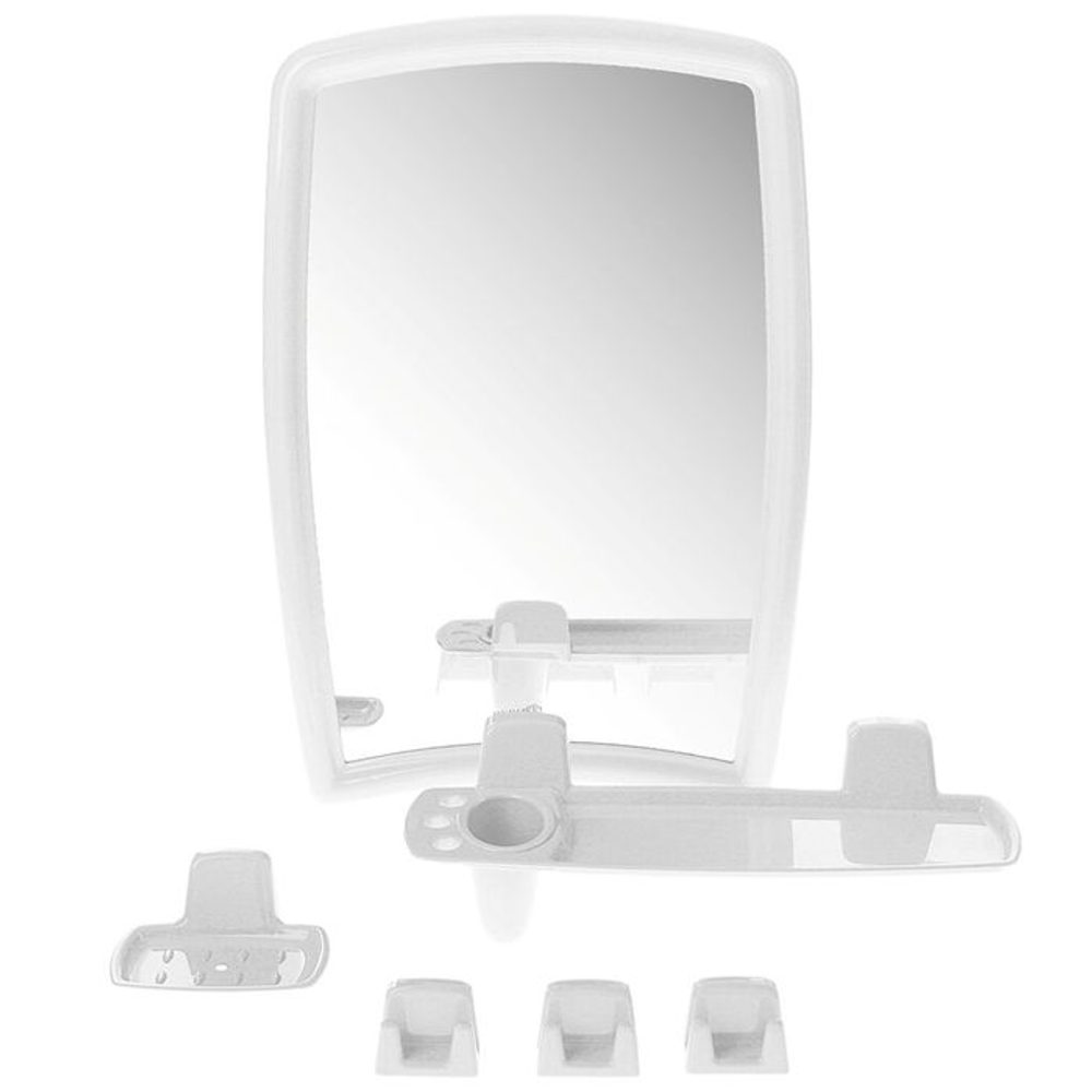 Levně zrcadlo BEROSSI 41 BÍLÝ set, polička, mýdl.,3xháček, plast