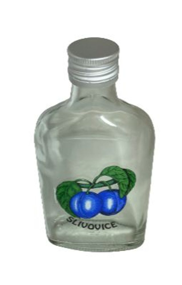 Levně láhev 0,2 l ŠVESTKA (placatka)+kov.uzávěr, sklo