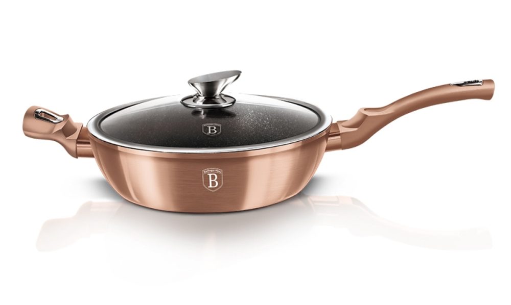 Levně BERLINGERHAUS Pánev hluboká s mramorovým povrchem a poklicí 28 cm Rosegold Metallic Line BH-1518