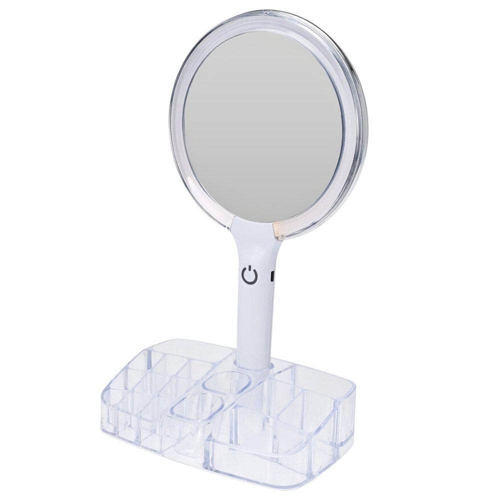 Levně EXCELLENT HOUSEWARE Kosmetické zrcátko s LED osvětlením a organizérem 18 x 34,5 cm KO-170488360