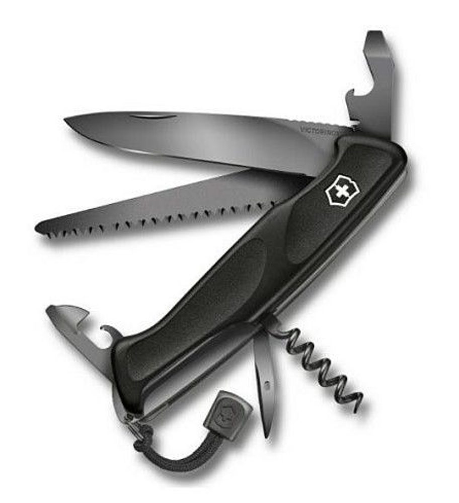 Levně nůž 12-funkcí 130mm RangerGrip 55 Onyx Black, kapesní Victorinox