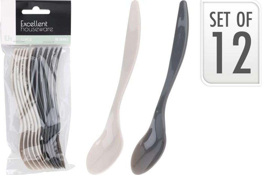 Levně lžíce 14cm káva, sada 12ks, 2barvy, plast