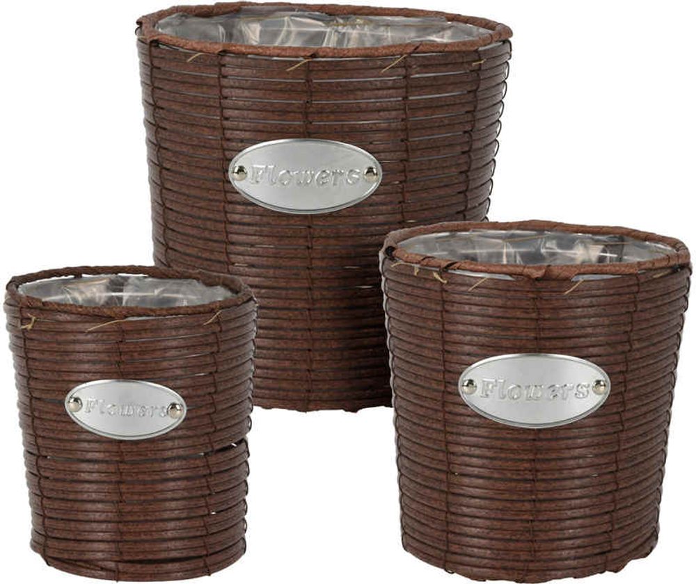 Levně PROGARDEN Květináč proutěný sada 3 ks FLOWERS GARDEN 24 / 20 / 18 cm hnědá KO-430001140