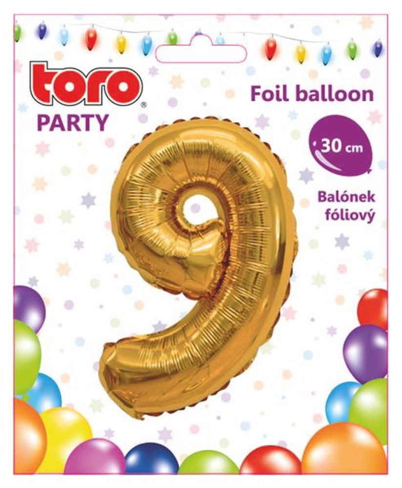 Levně TORO BALÓNEK ČÍSLICE 9, 30CM, MATNĚ ZLATÁ