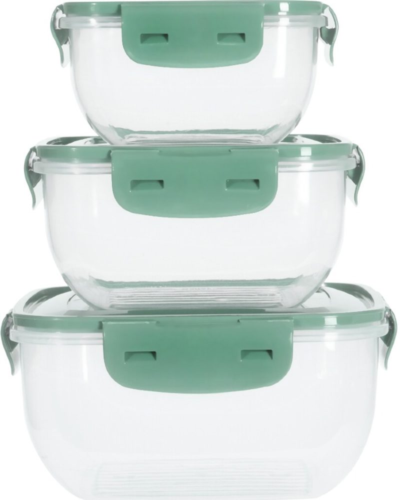 Levně EXCELLENT HOUSEWARE Dóza na potraviny 3 ks tmavě zelená KO-024001550tmze