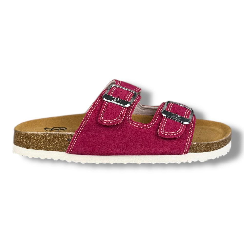 Best Feet Dívčí kožené pantofle - Fuchsia - 40