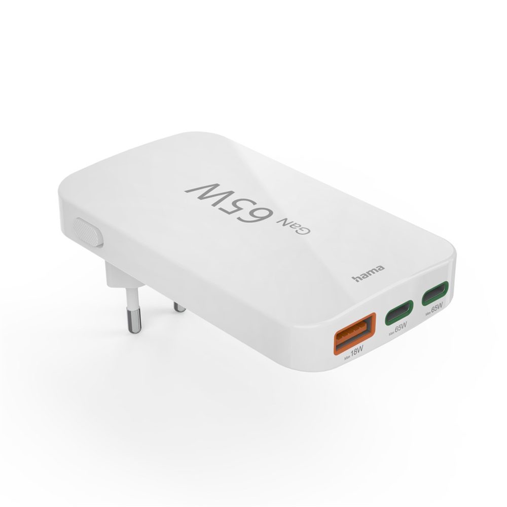 Hama rychlá USB nabíječka GaN 2x USB-C + USB-A, PD/QC 65 W, plochá, skládací (obrázek 14)