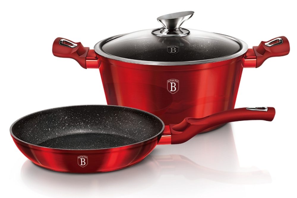 Levně BERLINGERHAUS Sada nádobí s mramorovým povrchem 3 ks Burgundy Metallic Line BH-1291