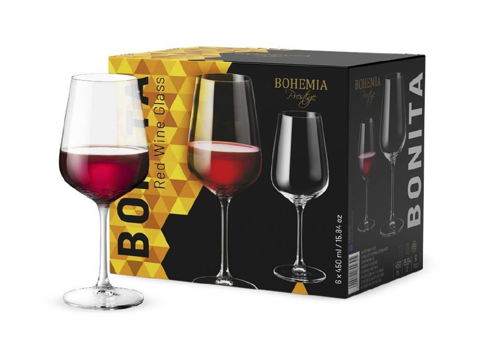 Levně sklen. 450ml, 6ks, BOHEMIA PR. BONITA, červ.víno