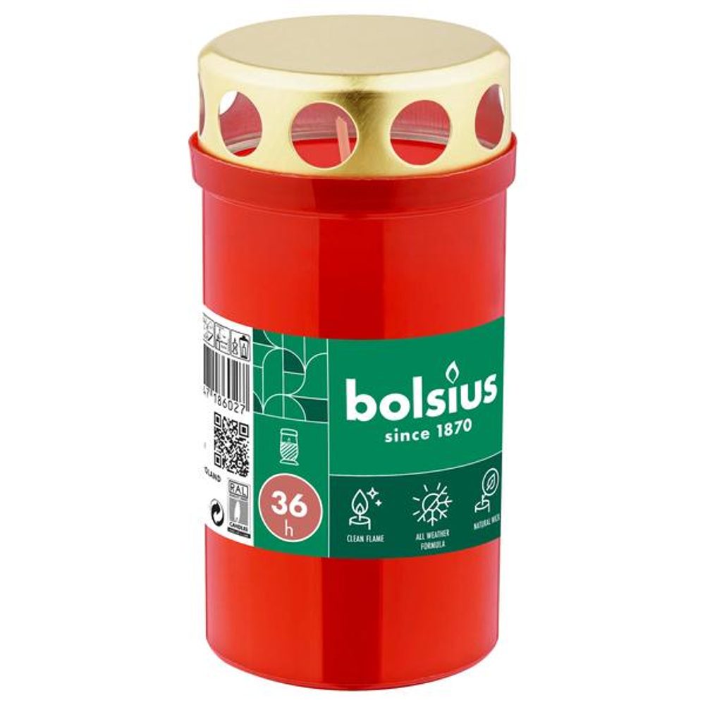 Levně Bolsius SVÍČKA HŘBITOVNÍ ČERVENÁ 36H 13CM