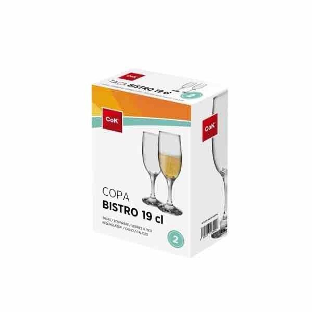 Levně Cegeco SADA SKLENIC NA ŠAMPAŇSKÉ BISTRO 190 ML, 2KS, SKLO