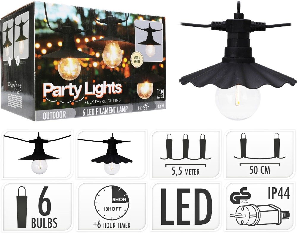 Levně PROGARDEN Světelný řetěz žárovky LED PARTY 6 ks 5,5m KO-AF5300230