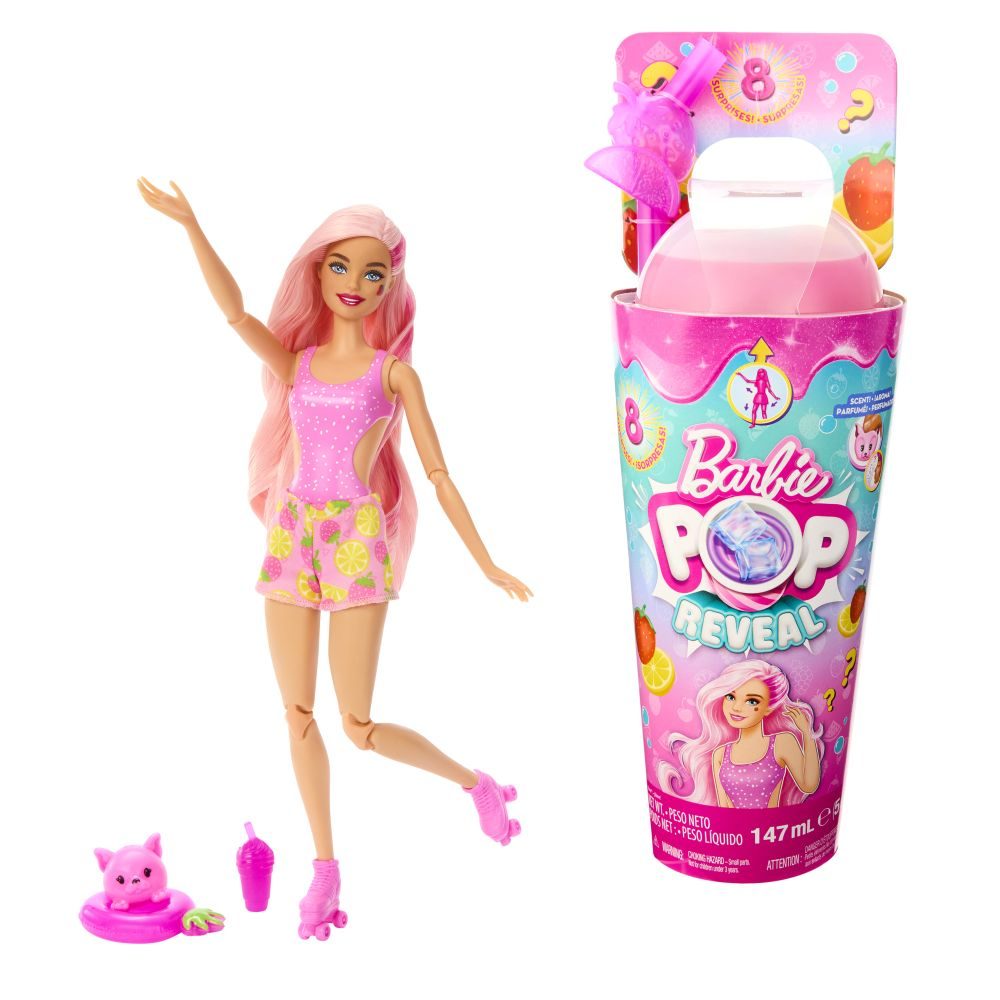 Levně BRB POP REVEAL BARBIE ŠŤAVNATÉ OVOCE - JAHODOVÁ LIMONÁDA