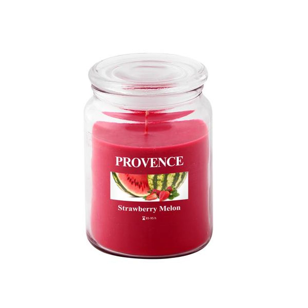 Levně Provence SVÍČKA VE SKLE S VÍČKEM 510G, JAHODA+MELOUN