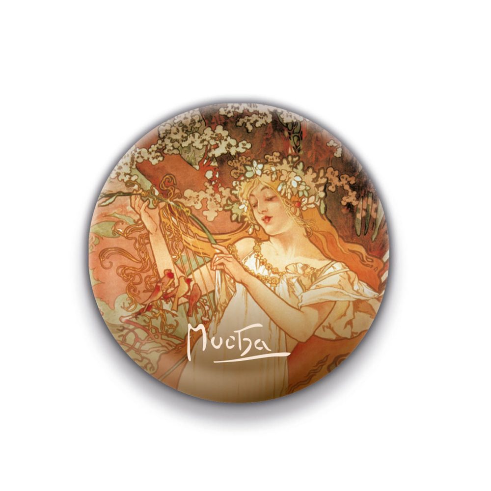Levně Magnet Alfons Mucha - Jaro, kulatý, 5 cm